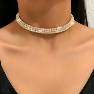 NEW CZ Diamond Yellow Gold Choker Necklace